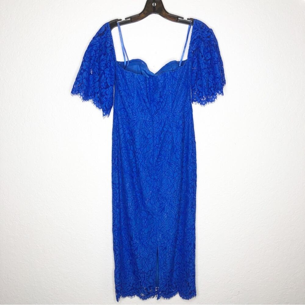 ASOS Paper Dolls Bardot blue lace overlay off shoulder midi dress size 6 NWT